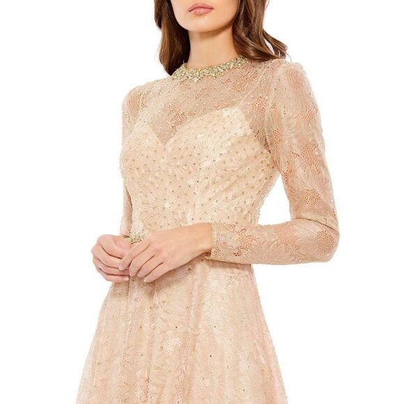 Mac Duggal Evening Gown Size 16 Dress Rose Gold Rhinestone Beaded Lace NWT F - Picture 13 of 13